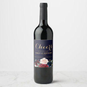 Étiquette Pour Bouteilles De Vin Étiquette mariage Boho Rustique Floral de la Marin
