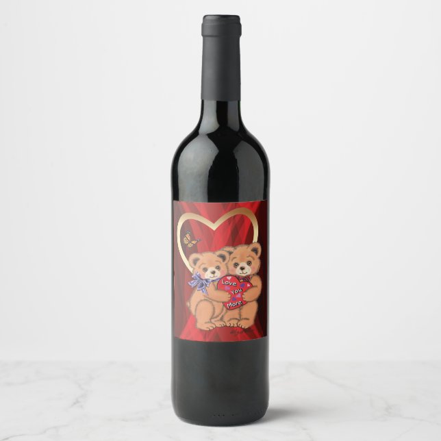 Étiquette Pour Bouteilles De Vin Étiquette romantique de vin d'ours (Devant)
