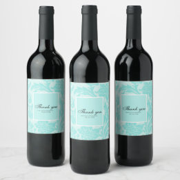 Étiquette Pour Bouteilles De Vin étiquette turquoise de vin damassé