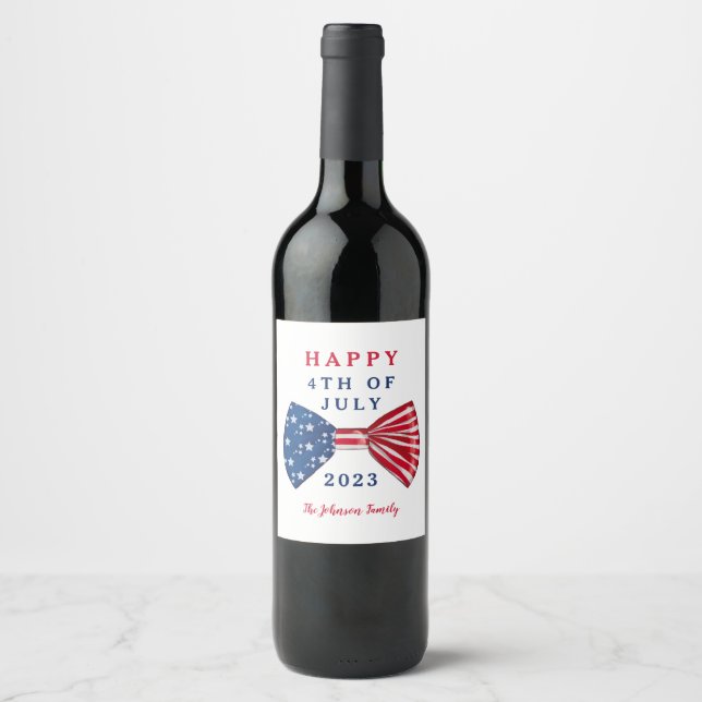 Étiquette Pour Bouteilles De Vin Étoiles Et Rayures Patriotiques 4 juillet (Devant)