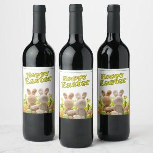 Étiquette Pour Bouteilles De Vin Étreignant des lapins - Joyeuses Pâques