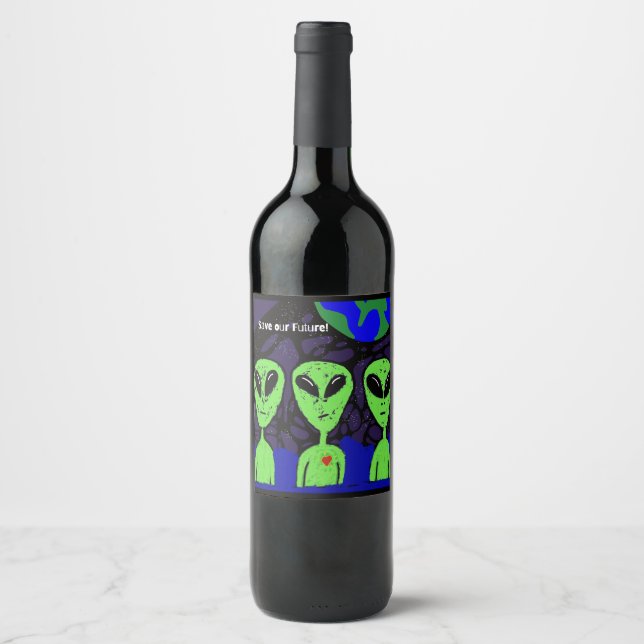 Étiquette Pour Bouteilles De Vin êtres Aliens art spatial (Devant)