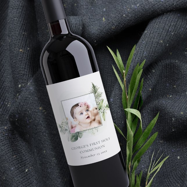 Étiquette Pour Bouteilles De Vin Eucalyptus Fern Foliage Photo Première Communion S (Créateur téléchargé)