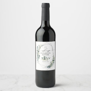 Étiquette Pour Bouteilles De Vin Eucalyptus Feuille verdure Baptême d'argent