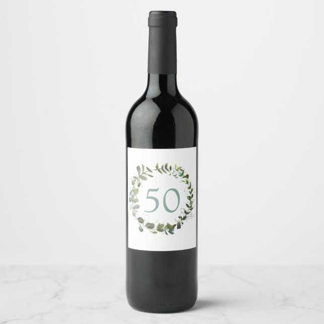 Étiquette Pour Bouteilles De Vin Eucalyptus Green 50e Anniversaire Vin Étiquette (Devant)