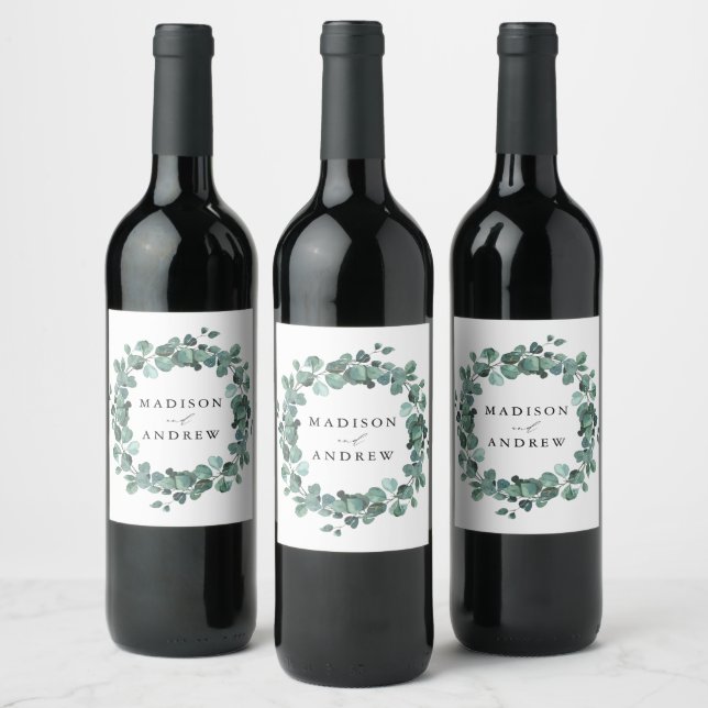 Étiquette Pour Bouteilles De Vin Eucalyptus moderne Vert Mariage personnalisé (Bouteilles)
