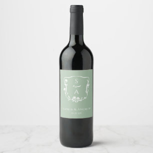 Étiquette Pour Bouteilles De Vin Eucalyptus Original Monogramme Floral Crest Mariag