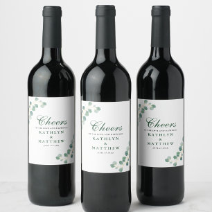 Étiquette Pour Bouteilles De Vin Eucalyptus Verdure Moderne Élégant Mariage d'été