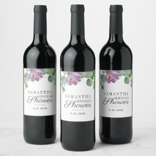 Étiquette Pour Bouteilles De Vin Eucalyptus Vert Pourpre Floral Shower de Mariage