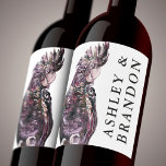 Étiquette Pour Bouteilles De Vin Exotic Tropical Purple Parrot with Names Wine<br><div class="desc">A lovely tropical parrot in purple plum watercolors makes a unique wine label design for the bride and groom. The white  background contrasts beautifully with the parrot. Personalize with the bride and grooms names. These wine labels are a great choice for wedding receptions,  engagement parties,  anniversaries,  housewarming and more!</div>