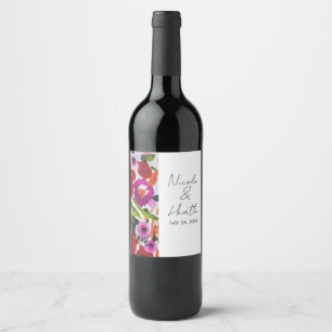Étiquette Pour Bouteilles De Vin Explosion de couleur vive Fleurs aquarelles Weddin