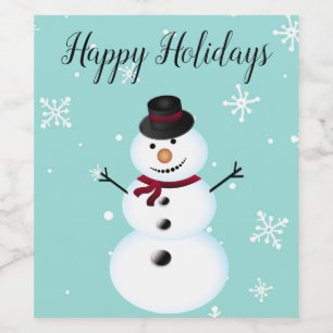 Étiquette Pour Bouteilles De Vin Extraordinaire, Cool, Blue Christmas Snowman