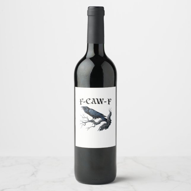 Étiquette Pour Bouteilles De Vin F-Caw-F Oiseau Drôle Corbeau (Devant)