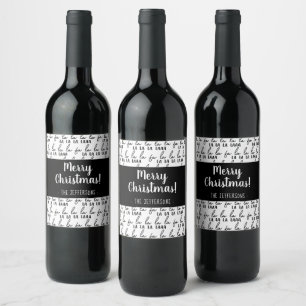 Étiquette Pour Bouteilles De Vin Fa moderne noir et blanc La La La Christmas Wrapp