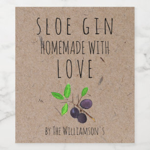 Étiquette Pour Bouteilles De Vin Fabriqué maison avec Love Sloe Gin Kraft Papier