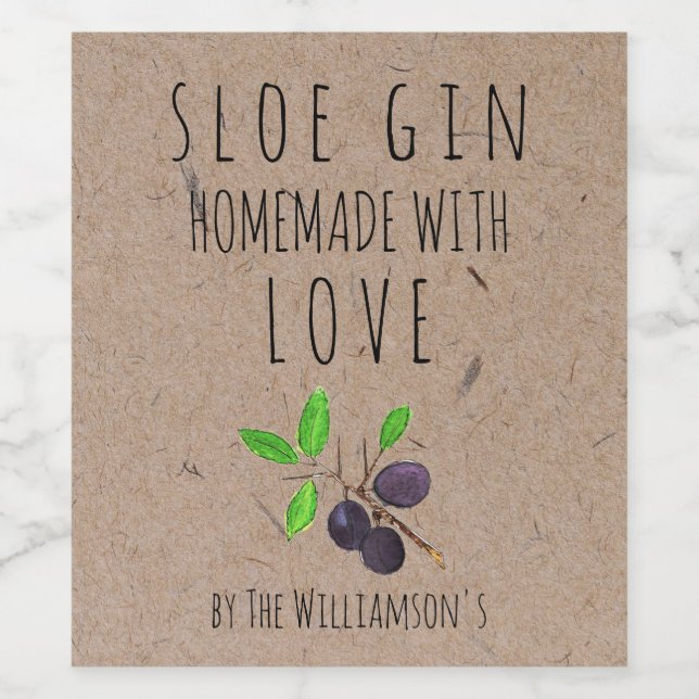 Étiquette Pour Bouteilles De Vin Fabriqué maison avec Love Sloe Gin Kraft Papier (Étiquettes simples)