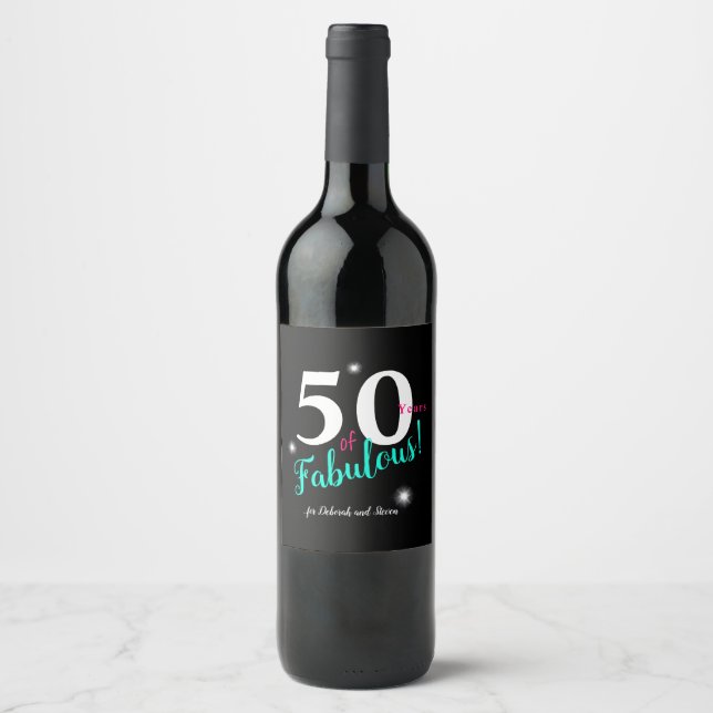 Étiquette Pour Bouteilles De Vin Fabuleux 50, amusant rose, turquoise, texte blanc  (Devant)