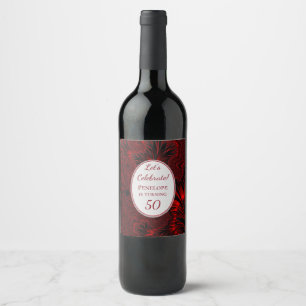 Étiquette Pour Bouteilles De Vin Fabuleux 50 Glamour rouge brillant fractal Anniver