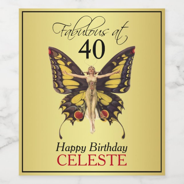 Étiquette Pour Bouteilles De Vin Fabuleux à 40 papillon Flapper Vintage (Étiquettes simples)