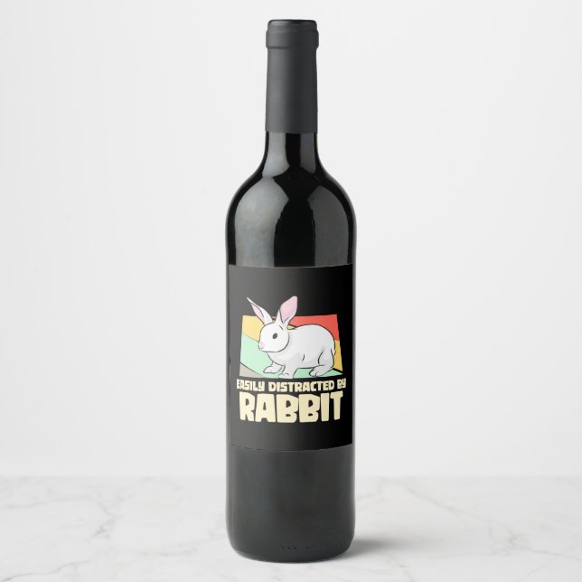 Étiquette Pour Bouteilles De Vin Facilement Distrait Par Le Lapin (Devant)