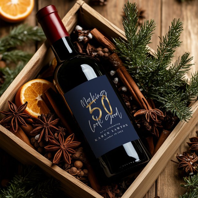 Étiquette Pour Bouteilles De Vin Faire 50 look bon or fête d'anniversaire vin (Créateur téléchargé)