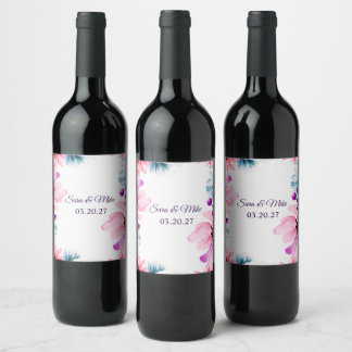 Étiquette Pour Bouteilles De Vin Faire-part de mariage floral à la teinte rose roma