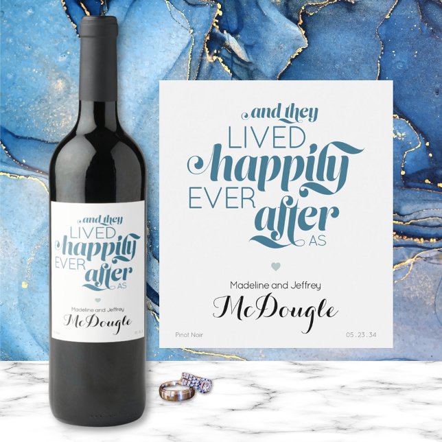 Étiquette Pour Bouteilles De Vin Fairy Tale Mariage Heureux Jamais Après Bleu (Créateur téléchargé)