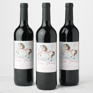 Étiquette Pour Bouteilles De Vin Fairytale bébé Pony rose ballons étoiles Douche