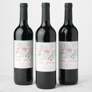Étiquette Pour Bouteilles De Vin Fairytale bébé Pony rose ballons étoiles Douche Wi