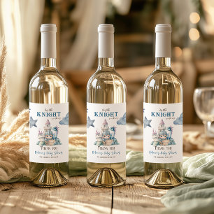Étiquette Pour Bouteilles De Vin Fairytale Dreamy Dragon Blue Knight Baby shower