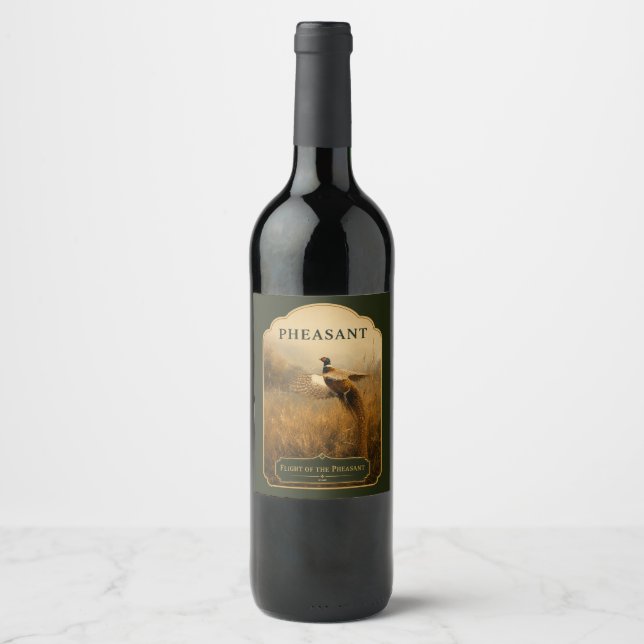 Étiquette Pour Bouteilles De Vin Faisan en vol doré (Devant)