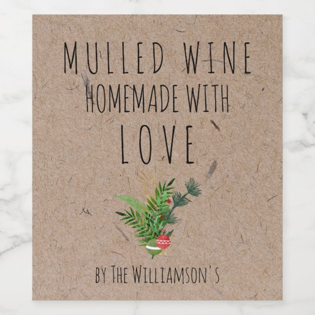 Étiquette Pour Bouteilles De Vin Fait maison avec amour Vin Mulled Kraft Étiquette  (Étiquettes simples)