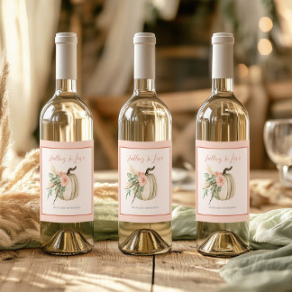 Étiquette Pour Bouteilles De Vin Fall In Love Rose et Terracotta Citrouille Floral