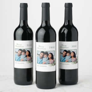 Étiquette Pour Bouteilles De Vin Famille de photos de pin blanc de Noël