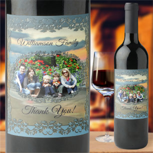 Étiquette Pour Bouteilles De Vin Famille Merci Coucher de soleil sur l'océan 0735