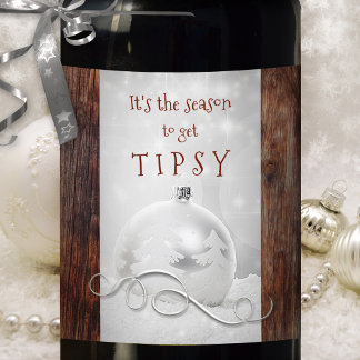 Étiquette Pour Bouteilles De Vin Fantaisie Argent Rustique Bois foncé Noël