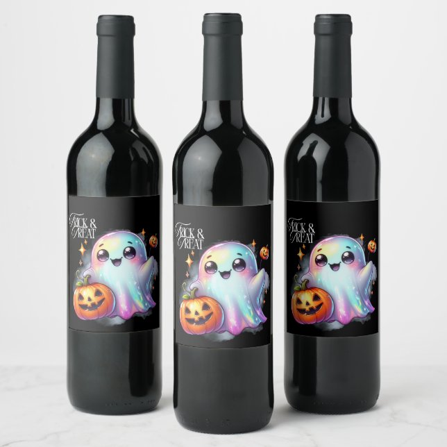 Étiquette Pour Bouteilles De Vin Fantôme d'Iridescente Halloween (Bouteilles)