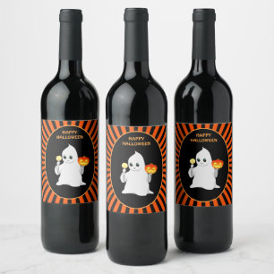 Étiquette Pour Bouteilles De Vin fantôme et citrouille d'Halloween