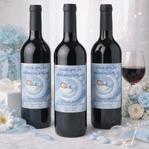 Étiquette Pour Bouteilles De Vin Faveur de douche aquarelle garçon lune étoiles