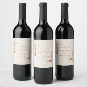 Étiquette Pour Bouteilles De Vin Faveur de mariage Bohème Boho Floral Rouille Ivoir