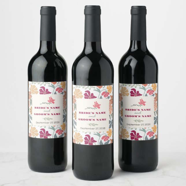 Étiquette Pour Bouteilles De Vin Faveur de mariage florale rétro Boho Chic (Bouteilles)
