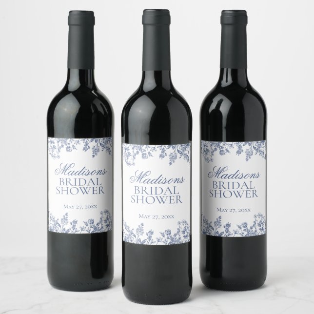 Étiquette Pour Bouteilles De Vin Faveurs de mariage floral chinoiserie bleu (Bouteilles)