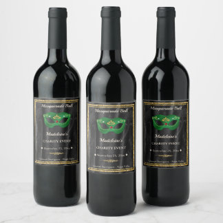 Étiquette Pour Bouteilles De Vin Favori de gala en damas noir avec masquerade vert