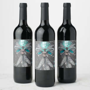 Étiquette Pour Bouteilles De Vin Fée aux lumières sarcelle peintes surréalistes