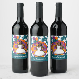 Étiquette Pour Bouteilles De Vin Félicitation ! Femme noire, Ballons & Fleurs
