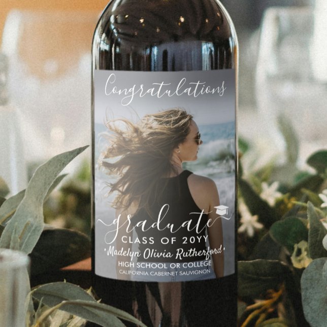Étiquette Pour Bouteilles De Vin Félicitations à l'obtention du diplôme Photo & Whi (Créateur téléchargé)