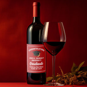 Étiquette Pour Bouteilles De Vin Félicitations diplômé rouge Fête de fin d'études 2