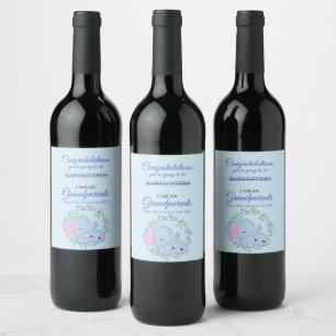 Étiquette Pour Bouteilles De Vin Félicitations Grand-parents Elephants Baby Boy