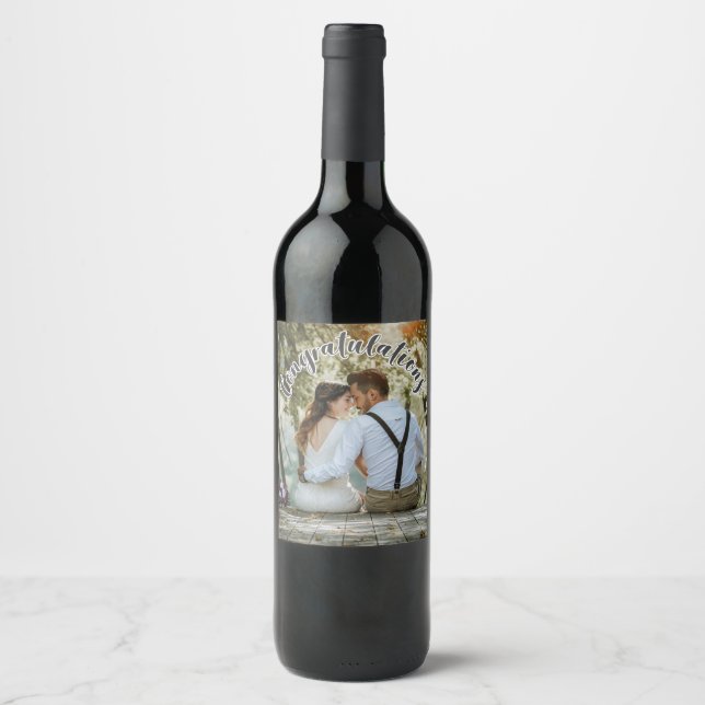 Étiquette Pour Bouteilles De Vin FÉLICITATIONS Texte superposé GRIS Étiquette de vi (Devant)