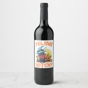 Étiquette Pour Bouteilles De Vin Feline Witchy Funny Éffrayant Halloween Chat Kitte